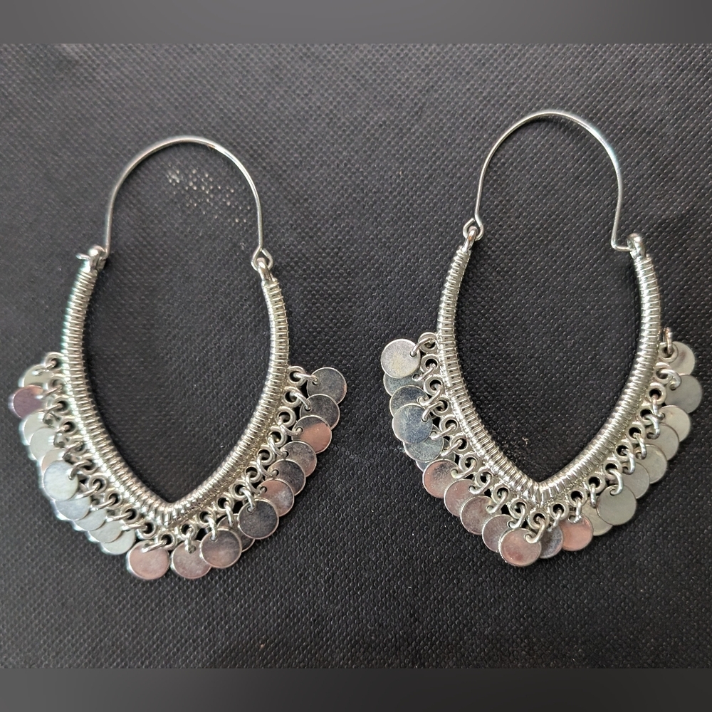 Vintage Boho Silver Dangle Drop Hook Pierced Earrings